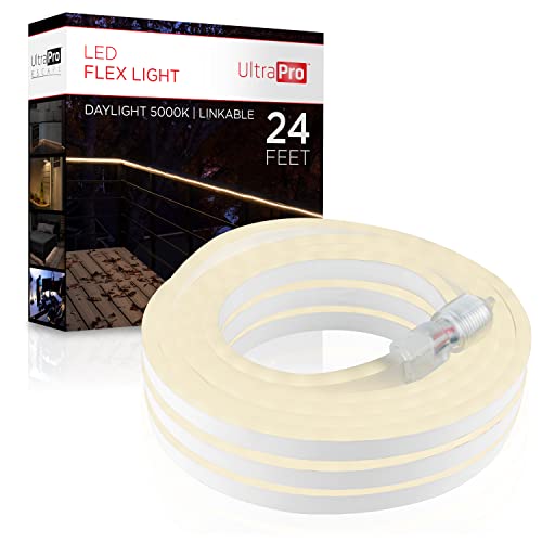 UltraPro Escape 24ft White LED Strip Lights, Indoor/Outdoor Rope Lights, Flexible Neon Lighting, Linkable, Plug-in, Bedroom, Under Cabinet, Accent Light, Living Room, Balcony, Deck, 60843