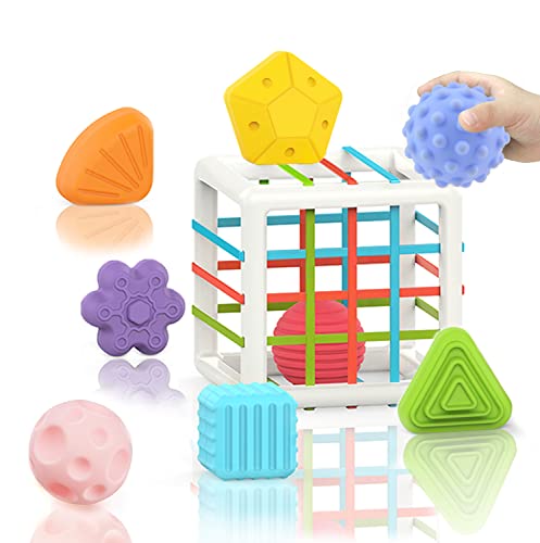 ELLASTAR Baby Shape Sorting Toys Set, Toys for 1-2 Year Old Boys and Girls, 8 PCS Sensory Toys with Activity Cube Set, Montessori Toys for 1 Year Old, Early Learning Toys for Toddlers and Babies
