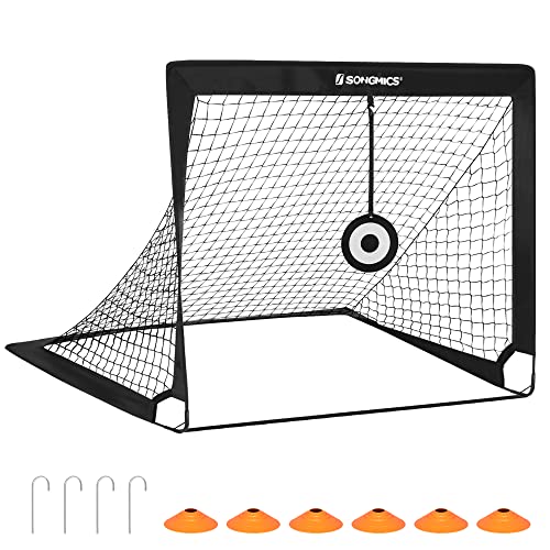 SONGMICS Portable Soccer Goal, Folding Kids Soccer Net with Target and Training Cones, for Backyard, Park, Garden, Beach, Quick Assembly, Black USZQ421B01