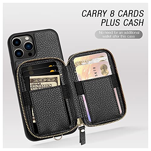 ZVE iPhone 13 Pro Wallet Case with RFID, Zipper Wallet Case with Card Holder Slot Wrist Strap Handbag Protective Leather Cover Gift for Women Compatible with iPhone 13 Pro 6.1″ 5G (2021)- Black | The Storepaperoomates Retail Market - Fast Affordable Shopping