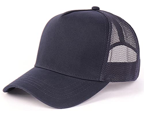 Zylioo XXL Oversize Mesh Trucker Hat,Adjustable Plain Breathable Dad Cap,5 Panels Running Hat for Big Heads 23.5″-25.5″ Navy Blue