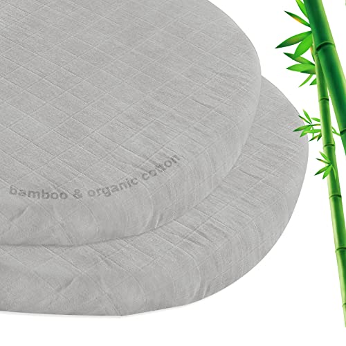 Muslin Bassinet Sheet Fitted 2 Pack for Cradle or Bassinet Pad＆Mattress, Soft and Breathable Bamboo Cotton Muslin Bassinet Sheets (32″x16″x5.5″) for Boys and Girls Gift, Grey
