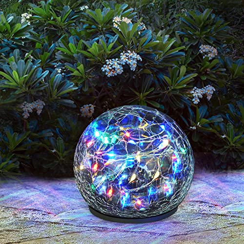WENMER Garden Solar Lights Decorative Globe Solar Lights Outdoor Colored Cracked Glass Solar Ball Lights Waterproof LED Solar Globe Lights for Patio Table Yard Pathway Lawn Decor, Multicolor (3.9”)