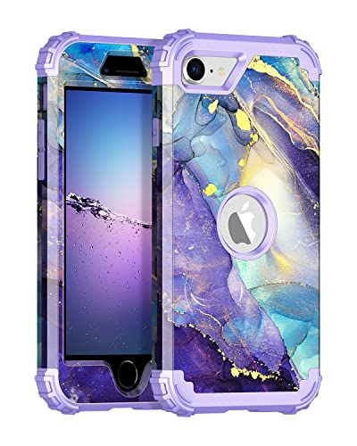 Rancase for iPhone SE 2022/2020 Case,Three Layer Heavy Duty Shockproof Protection Hard Plastic Bumper +Soft Silicone Rubber Protective Case for Apple iPhone SE 2022/2020 4.7 inch,Purple