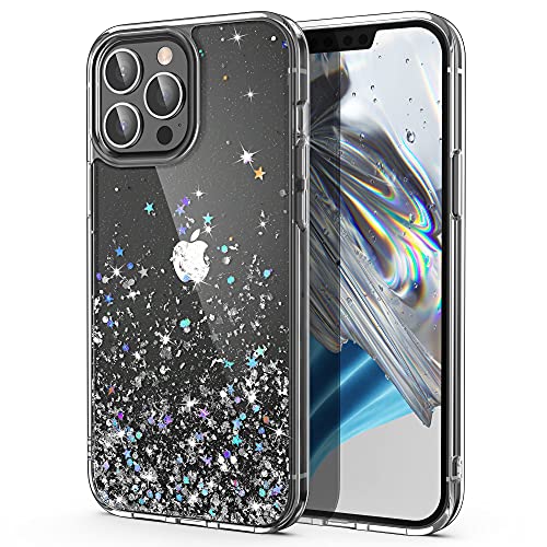 ULAK Designed for iPhone 13 Pro Case Glitter, Clear Sparkly Soft TPU Bumper + Hard PC Back Cover for Women Girls Transparent Protective Phone Case Compatible with iPhone 13 Pro 6.1 inch, Silver Star