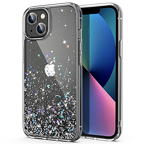 ULAK Designed for iPhone 13 Case Clear Glitter, Sparkly Soft TPU Bumper Hard PC Back Cover for Women Girls Transparent Protective Phone Case Compatible with iPhone 13 6.1 inch (2021), Silver Star