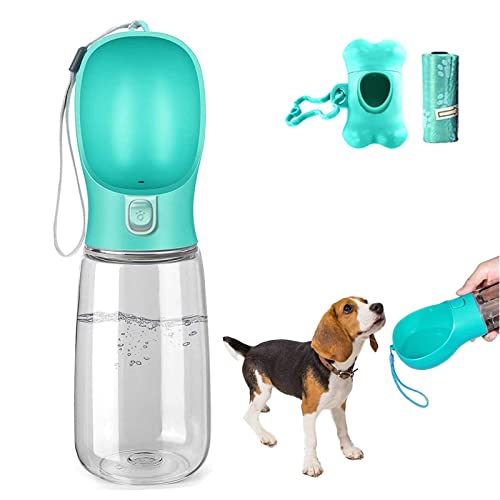 biondo beverly hills Dog Water Bottle – Dispenser for Walking with Waste Bag, Portable Pet Travel, BPA Free Cat, Rabbit,Puppy and Other Animals (19 Oz), Green, 008