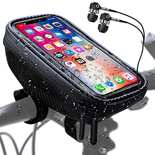 Nepest Bike Phone Mount Bag – Waterproof Bicycle Phone Front Frame Bag with Touch Screen, Bike Top Tube Handlebar Storage Bag Bike Phone Holder Case Compatible for Phone Below 6.5 Inch