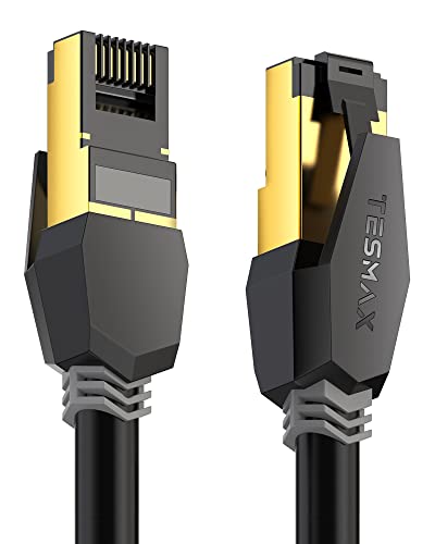 Tesmax Cat 8 Ethernet Cable 6FT, High Speed Gaming Internet Cable, 40Gbps 2000Mhz 26AWG Cat8 LAN Cable, Heavy Duty Outdoor&Indoor Network Cable with Gold Plated RJ45 Connector for Router, Modem, PC