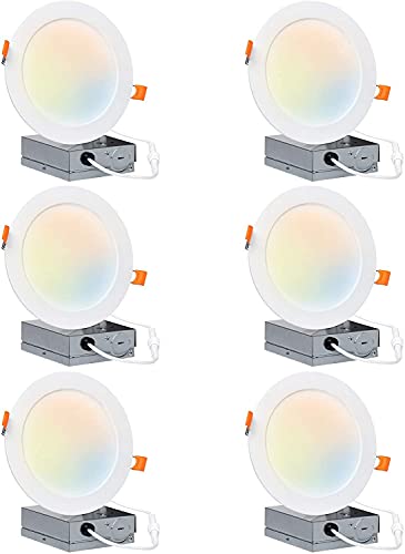 Hyperikon 6 inch LED Recessed Lighting Selectable Color Temperature 5CCT 2700K-5000K, 14W Slim Downlight with Junction Box, UL, Energy Star, 6 Pack