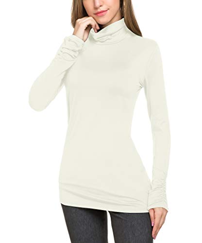 LE VONFORT Womens Mock Turtleneck Tops Long Sleeve Fleece Lined Lightweight Thermal Base Layer (Medium, High Neck Thermal/White)