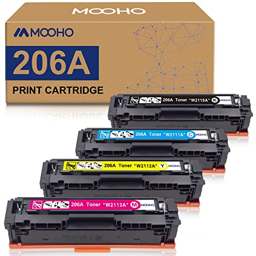 206A Toner Cartridge (No Chip), MOOHO Compatible 206A Toner Replacement for HP 206A 206X W2110A for Color Pro MFP M283fdw M283cdw M283fdw M255dw M283 M255 M282nw Printer Toner(4-Pack)