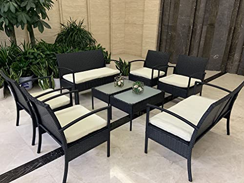 Oakside Small Patio Furniture Set Outdoor Wicker Porch Furniture Loveseat and Chairs with Extra Cushion Covers (Black Wicker-8 pcs)