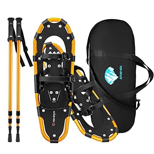 YCD-RPLCV Snowshoes Set for Adults Men Women Youth Kids, Aluminum Alloy Light Weight Terrain Snow Shoes with Trekking Poles Carrying and Tote Bag 25″