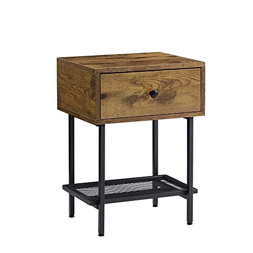 VECELO Nightstand with Drawer,End Side Table with Open Storage Shelf, for livingroom Bedroom Small Space,Rustic Brown