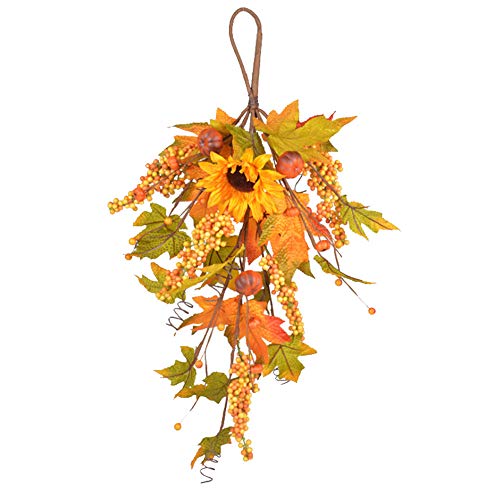 Takefuns 25 inch Artificial Sunflowers Pumpkins Maple Leaves Berries Swag Fall Harvest Swag Autumn Swag for Thanksgiving Home Front Door Decor