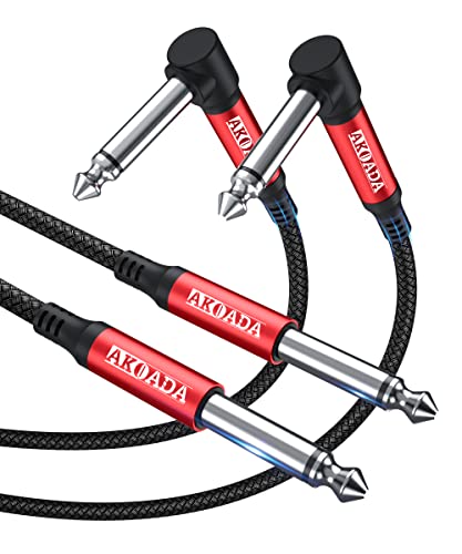 AkoaDa 2 Pack Guitar Cable 10 ft, Guitar Cord Bass AMP Cord for Electric Guitar, Bass Guitar, Pro Audio, Electric Mandolin(Right Angle to Straight)