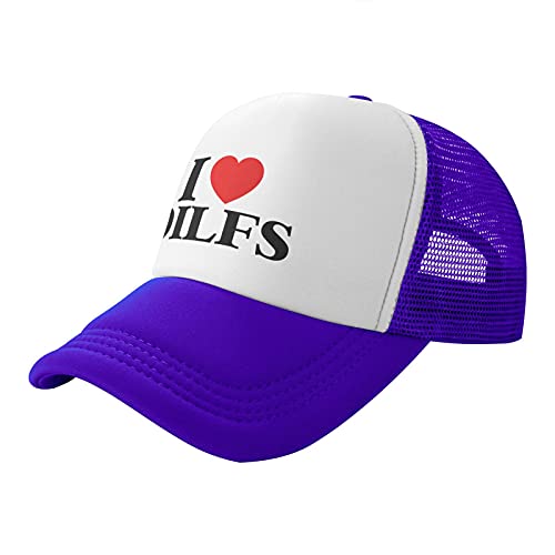 I Love Dilfs Trucker Hat Sports Baseball Cap Casual Hip-Hop Unisex Leisure Adjustable Size Purple