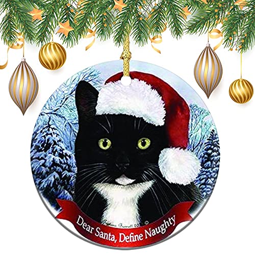 Black and White Tuxedo Cat Howliday Dog Porcelain Christmas Ornament Christmas Ornament 3 Inch