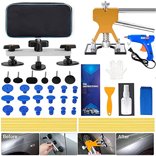ZEUSFIRE 41pcs Paintless Dent Repair Kit, Car Dent Puller Tool with Golden Lifter, Bridge Puller, Glue Gun for Automobile Body Dent Removal Remover Tools Kit (41PCS)