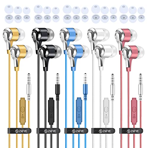 Earbuds Earphones with Microphone,5pack Ear Buds Wired in-Ear Headphones with 30pack Replacement Noise Islating Earplugs,Fits 3.5mm Interface for iPad,iPod,Mp3 Players,Android and iOS Smartphones