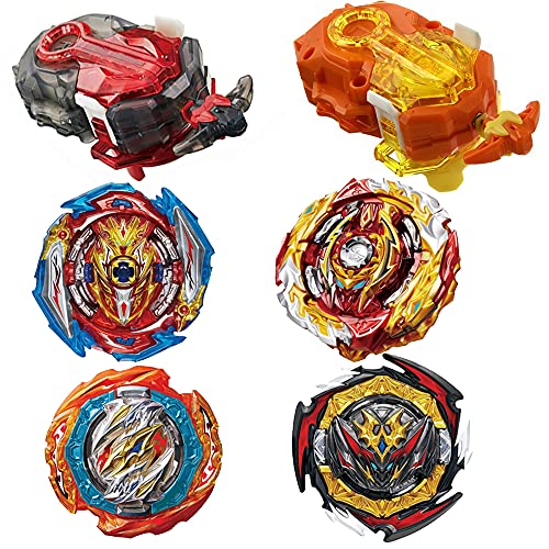 Twueivw Bey Battle Burst Gyro Blade Toy Set Gift for Kids Children Boys 4 Spinning Tops 2 Two-Way Launcher Metal Fusion Attack Top Battling Game