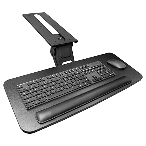 EQEY Keyboard Tray Under Desk, 360° Adjustable Ergonomic Under Desk Drawer Slide Out Desk Organization Keyboard and Mouse Tray Desk Extender with Wrist Support Pad (25 x9.8 inch)