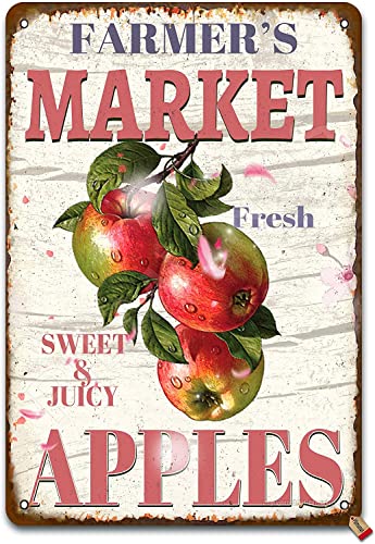 Farmers Market Fresh Sweet And Juicy Apples Vintage Poster Tin Sign Bathroom Home Garden Retro Store Cafe 8X12 Inch Retro Look Metal Poster Sign For Home Farm Garage Quotes Wall Decor