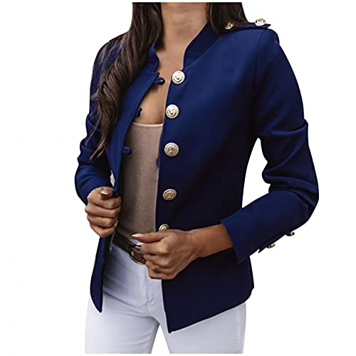 KYLEON Jackets&Coats Women’s Jacket Stand Collar Button Military Jacket Coat Victorian Steampunk Knightsbridge Gothic Blazer Work Suit,navy,X-Large