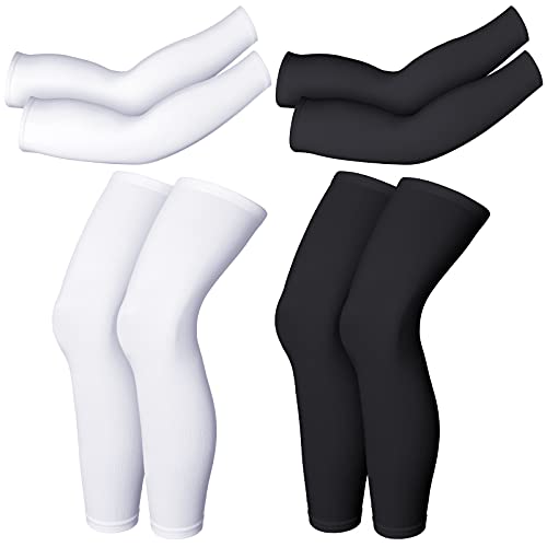 Geyoga 2 Pairs Compression Full Length Leg Sleeve Arm Sleeve for Men Women, Football (Black, White, Medium)