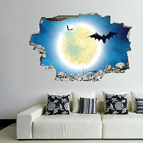 Witch Broom Halloween Wall Decal 3D Break Through Wall Sticker Removable PVC Funny Wall Art Decal Halloween Home Decor Vinyl Mural for Boy Kid’s Room Living Room Bedroom Fireplace