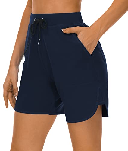 Fengbay Women’s 6″ Sweat Shorts Summer Casual Cotton Shorts Lounge Bermuda Athletic Workout Running Shorts with Pockets Dark Blue