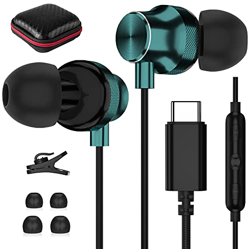 USB C Headphone, TITACUTE Wired Earbuds for Samsung S21 S20 FE S22 A53 Galaxy Z Flip 4 3 Fold in-Ear Noise Canceling Type C Earphone with Mic Control for iPad Pro Air Mini Pixel 7 6 5 OnePlus 9 Green