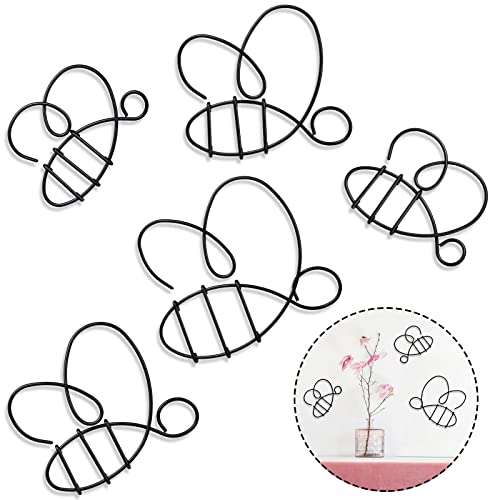 Hotop 5 Pieces Metal Bee Wall Art Wire Bee Wall Decor Housewarming Bumble Bee Wall Art Hanging Decor Indoor Outdoor Bee Wall Decor for Room Kitchen Bedroom Office Decoration