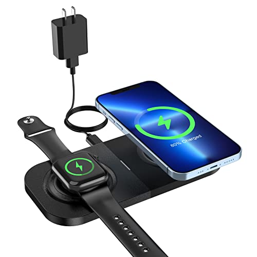 Dual Wireless Charger for iPhone and Apple Watch Charger, Duo Charging Pad for iWatch 7/6/SE/5/4/3/2, iPhone 13/12/11/X/8/SE Series, 2 in 1 Charging Station for AirPods 3/Pro/2