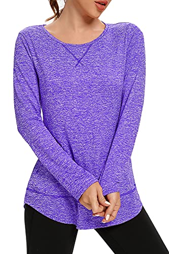 CHAMA Hiking Shirts Women Quick Dry,Workout Long Sleeve Tops for Women Sports Yoga Tees Casual Shirts(Purple,X-Large)