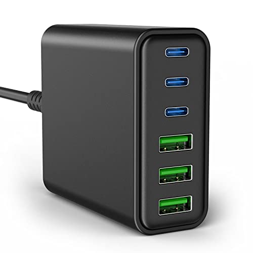 USB C Fast Charger, AtonPWR 90W 6-Port Desktop USB Charging Station,Portable Fast Charger Adapter Wall Charger with 3 USB A and 3 USB C Ports for iPhone 13/12/Pro/Max/Mini,iPad Pro/Air,Galaxy and More