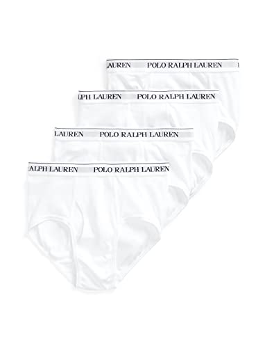 POLO RALPH LAUREN Mens Classic Fit Cotton 4-pack Briefs, White/Cruise Navy, Medium US