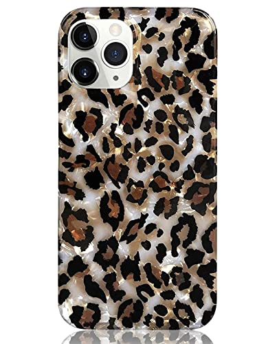 J.west Case Compatiable with iPhone 13 Pro 6.1 inch,Sparkly Animal Leopard Print Pattern Vintage Cheetah Glitter Translucent Clear Soft TPU Slim Protective Phone Case for Women Girls Light Brown