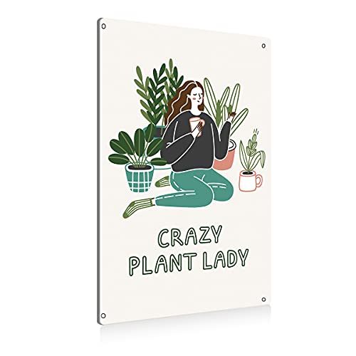 Funny Crazy Plant Lady Sign Metal Tin Sign Wall Decor for Home Garden Decor Gifts – 8×12 Inch
