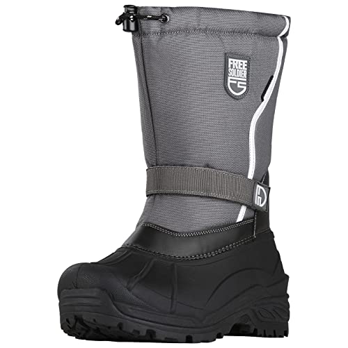 FREE SOLDIER Mens Snow Boots Insulated Waterproof Winter Shoes Nonslip Outdoor Footwear with Removable Lining(Grey,10)
