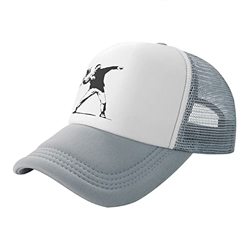 Fwysyhljt Banksy Rage Womens Trucker Hat Adjustable Snapback Caps Baseball Hats Unisex Gray
