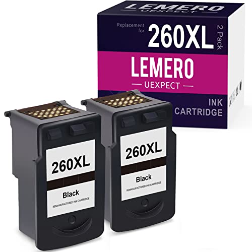 LemeroUexpect Remanufactured Ink Cartridge Replacement for Canon 260 XL 260XL PG-260 XL Ink for Canon PIXMA TS5320 TS6420 TR7020 All in One Wireless Printer (Black, 2-Pack)