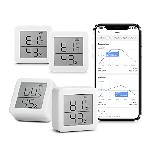 SwitchBot 4-Pack Smart Hygrometer Thermometer, Bluetooth Wireless Room Temperature Humidity Sensor with App Alerts