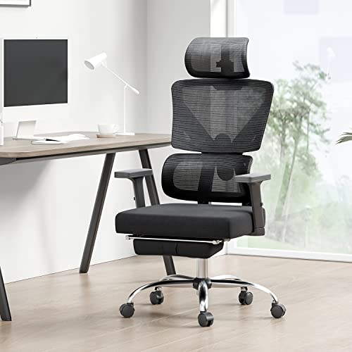 Hbada E2 Ergonomic Office Chair Mesh Desk Chair with Lumbar Support, Recliner Computer Chair with Footrest, Black