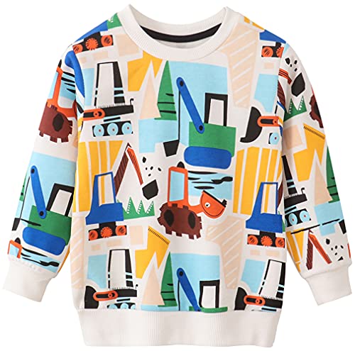 Toddler Boy’s Crewneck Sweatshirt Clothes Long Sleeve Shirt Top Outfit Grey Excavator 3t(Truck–8094 100)