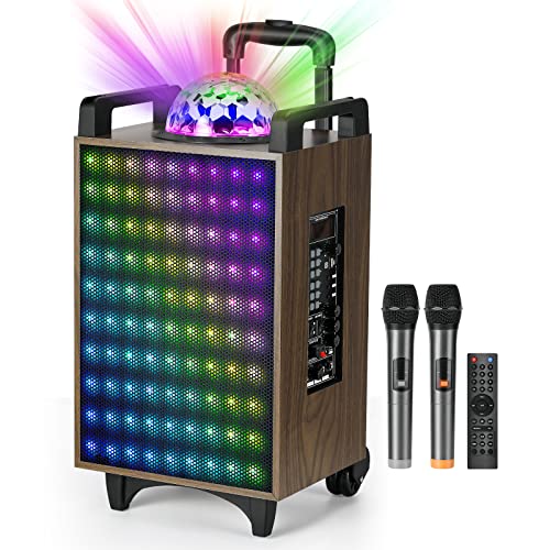 Best Karaoke Machine for Adults and Kids Bluetooth Outdoor Portable Wireless Speaker PA System with 10″ Subwoofer 2 Microphones 1000W Peak, Supply for Party/Adults/Kids (A8)