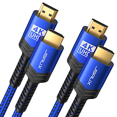 JSAUX 4K HDMI Cable 2 Pack 6ft, 18Gbps High Speed HDMI 2.0 Braided Cord, 4K 60Hz HDR, 2K 1440P 144Hz, 1080p, HDCP 2.2, 3D, ARC, Ethernet Compatible for Monitor Smart TV PC PS5 PS4 Blu-ray -Blue