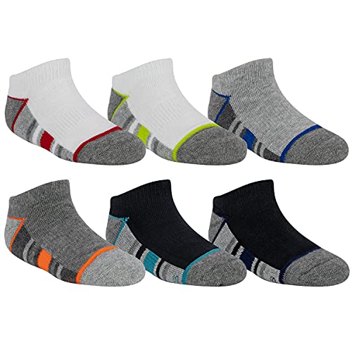 Stride Rite 360 Boys 6 Pair Pack Soft Cotton Blend Half Cushion No Show Sneaker Athletic Socks with Pop Color Stripes and Arch Support in Size Small Shoe Size 10-13