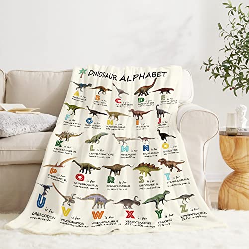 Dinosaur Alphabet Blanket Throw, Educational Learning Blanket, Perfect Girl & Boy’s Gift, Super Soft Lightweight Funny Animal Lover Blanket for Sofa Bed Couch Travel 40″x30″ XS for Pet